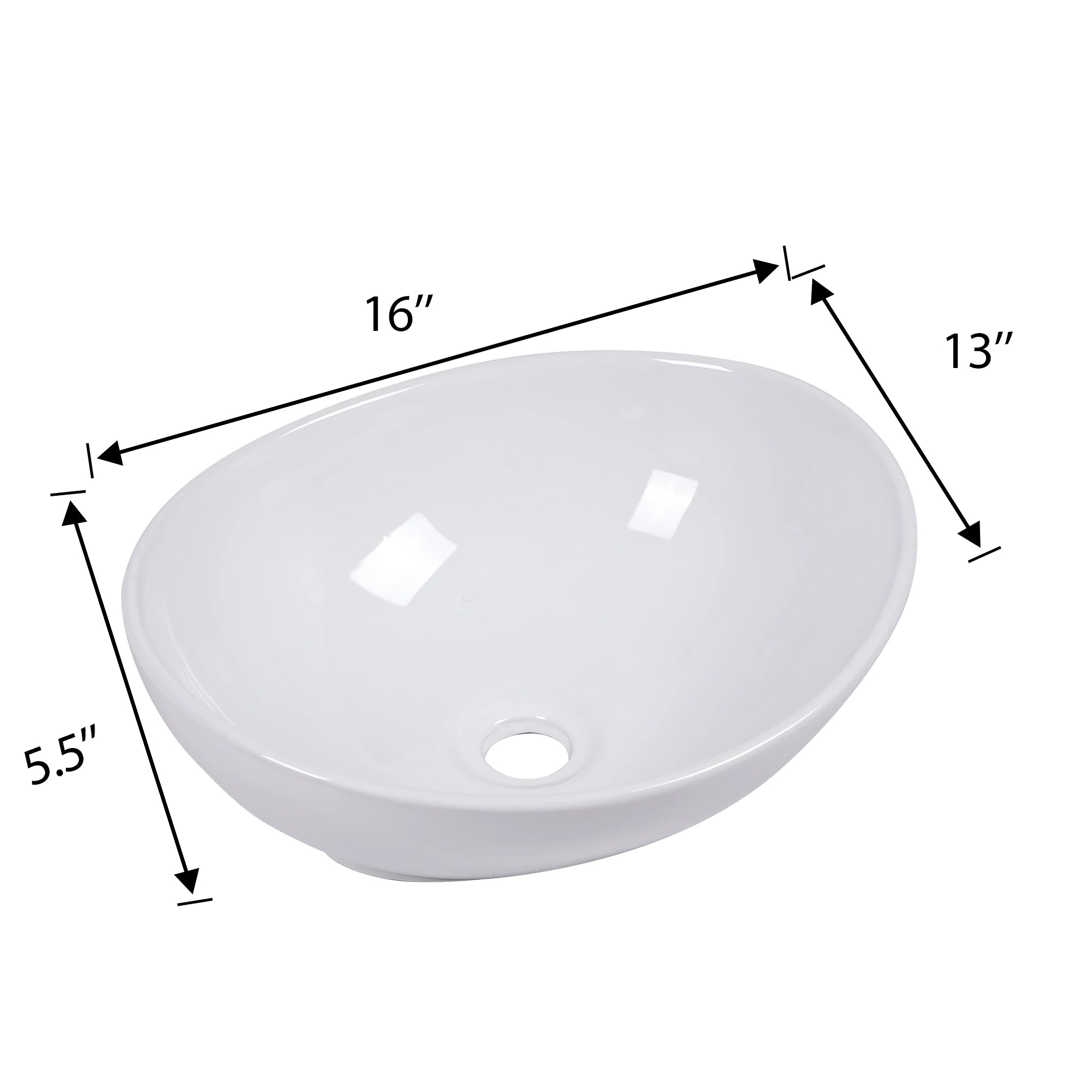 16x13 Inch White Ceramic Modern Oval Bathroom Sink, Indoor or Outdoor, Countertop Sink