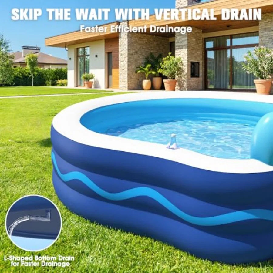Swim Time Backyard inflatable pool with seat and headrest for adults thickened white PVC oversized 90×90×20 durable family lounging Pool
