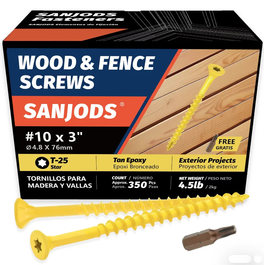#8 #10 Wood Screws, Exterior Epoxy Coated, Torx Drive Bit Included
