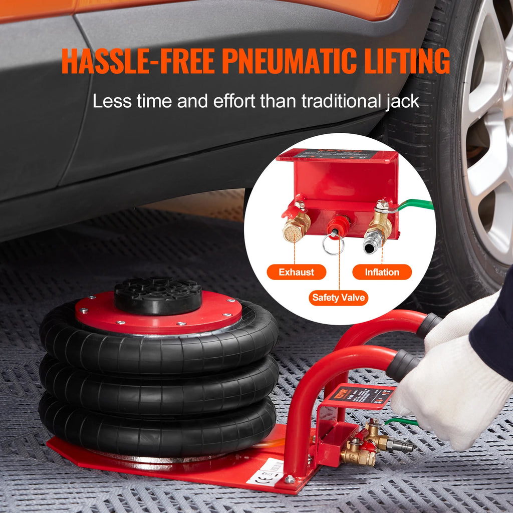 SucceBuy Triple Bag Air Jack 3 Ton/6600Lbs Capacity Portable Pneumatic Car Jacks Heavy Duty & Quick Lifting for Garage Car Repair