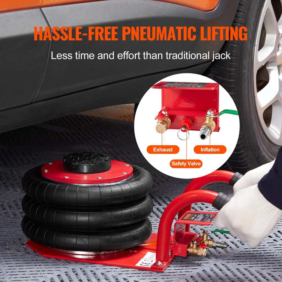 SucceBuy Triple Bag Air Jack 3 Ton/6600Lbs Capacity Portable Pneumatic Car Jacks Heavy Duty & Quick Lifting for Garage Car Repair