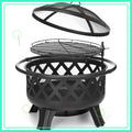 30 Inch Fire Pit with Swivel, BBQ Grill, Wood Burning Steel Firepit, for Patio Garden Camping