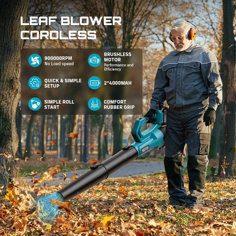 Seesii Brushless Electric Turbo Blower 780CFM Cordless Leaf Blower for snow Lawn Care Debris For Makita 18v Battery Pin