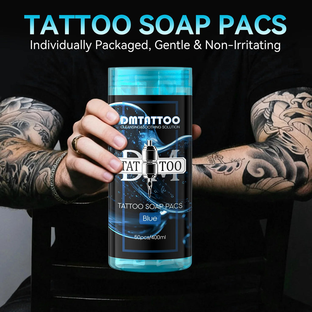 DM 25/50PCS Concentrated Tattoo Pink/Blue Soap Pacs, Mild Tattoo Cleaning Soothing Aftercare Solution, Soap Pacs for Tattoo Salon