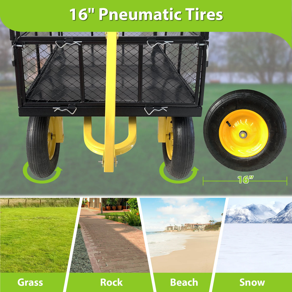 1400 lbs Heavy Duty Steel Garden Utility Cart Wagon Removable Mesh Sides Flatbed 2 in 1 Handle 16 Inch Wheels Yard Farm
