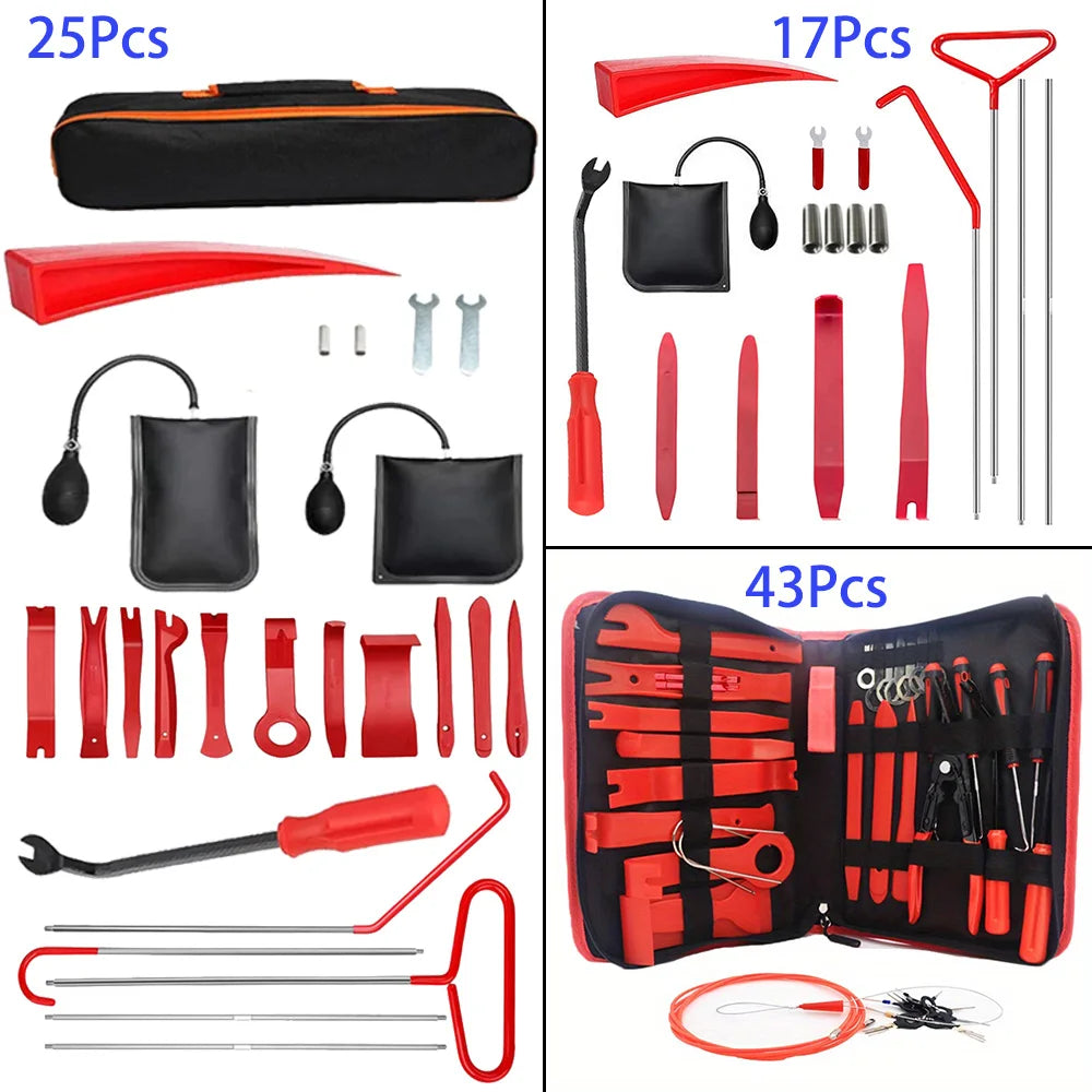 Besper 43/25/17Pcs Car Air Wedge Pump Locksmith Tool Kit Thickened Door Opening Air Bag with Long Reach Grabber Auto Emergency Unlock Repair Tool