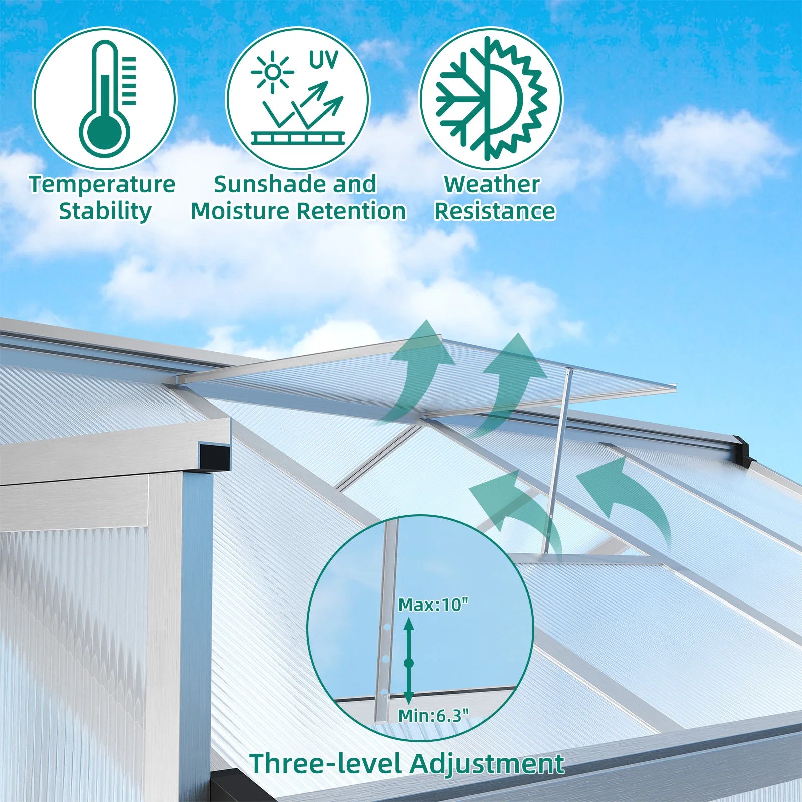 6x8 FT Greenhouse, Aluminum Walk-in Greenhouses for Outdoors, Large Heavy Duty Polycarbonate Greenhouse with Roof Vent