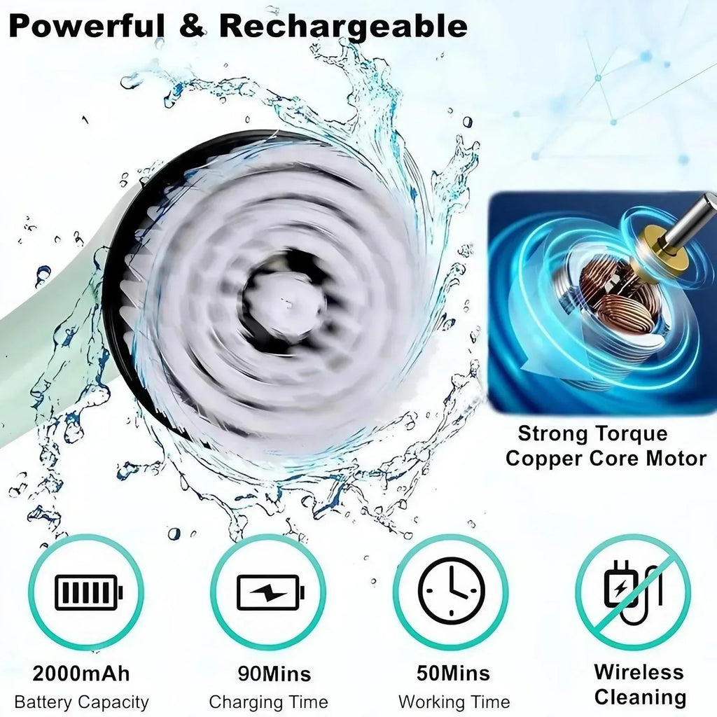 Cordless Electric Spin Scrubber Rechargeable Power Cleaning Brush with 3 or 9 Replaceable Brush Heads Powerful Motor Metal Gear System Extendable Rod Adjustable Handle for Bathroom Kitchen Car Tile Floor Bathtub Shower Grout