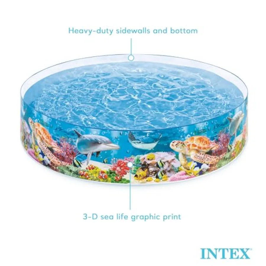 Deep Blue Sea 8 Feet x 18 Inch Snap Set Instant Round Plastic Above Ground Swimming Kiddie Pool for Ages 3 Years and Up,