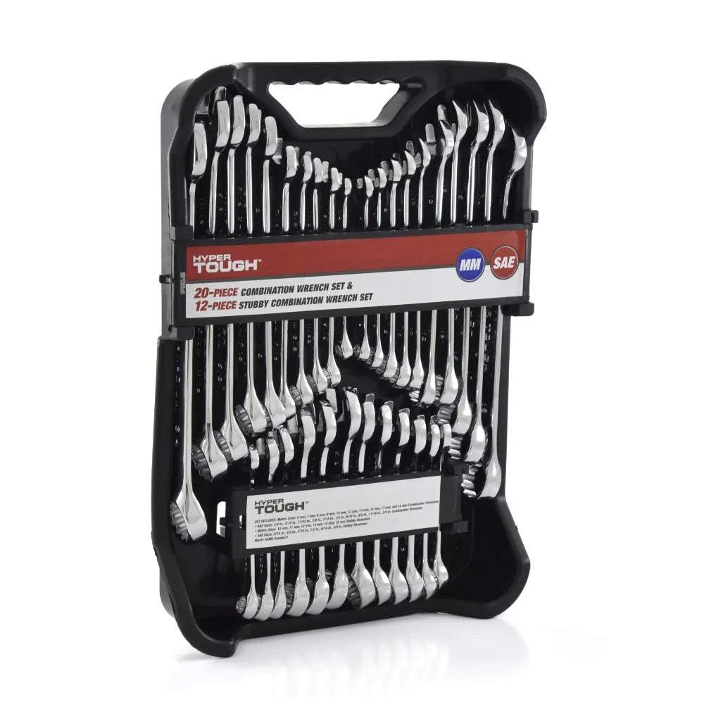 32-Piece Combination Wrench Set, Metric & SAE Wrenches with Organizer Pouch, Mechanics Tool Kit for Home/Garage