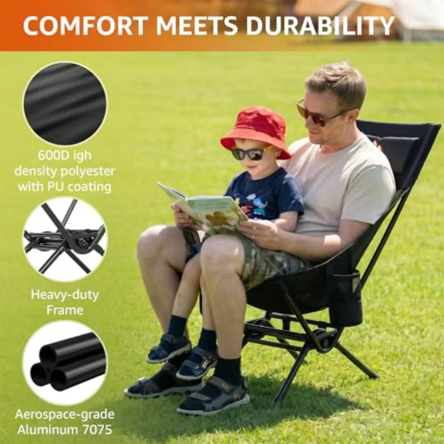 HAAGEEP Armless Rocking Camping Chair for Adults, Portable Folding Outdoor Rocker with Spring-Action Technology, Heavy Duty Mesh Camp C