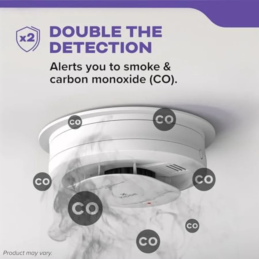 Kidde Smoke and Carbon Monoxide Detector for home safety, plastic housing, white, AA battery-powered with wire-free interconnect, voice alerts