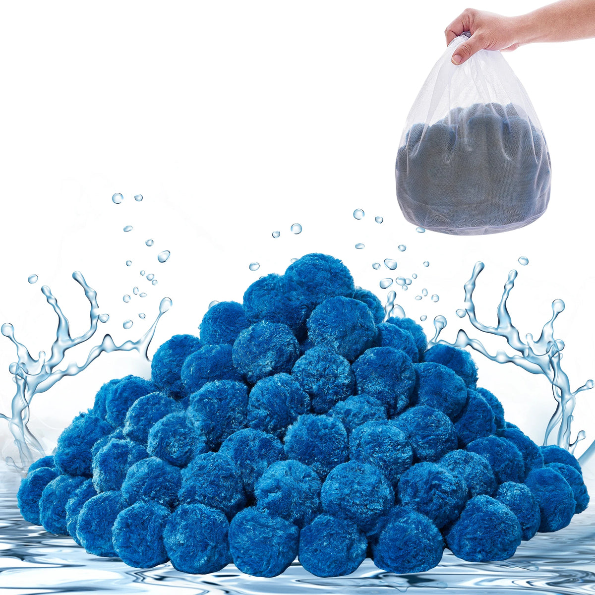 SucceBuy Pool Filter Balls 1.5 lbs-4.6 lbs Reusable Blue/White Polyester Fiber Filter Media with Wash Bag for Pool Aquarium Tank