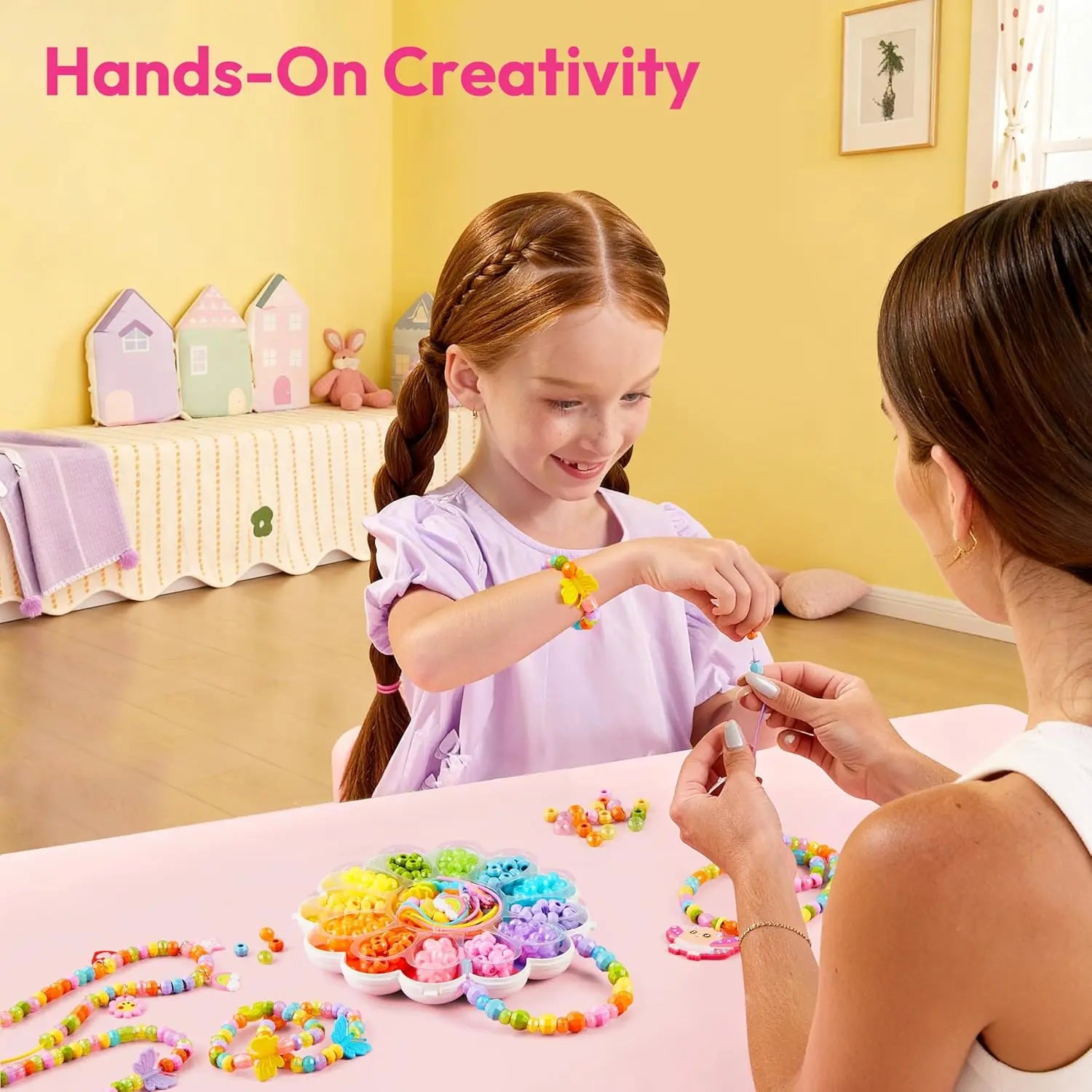 JOYFY Kids Jewelry Making Kit, Bracelet Making Kit with 350+ Colorful Beads, Flower-Shaped Case for Girls Ages 3+, Crafts Gifts
