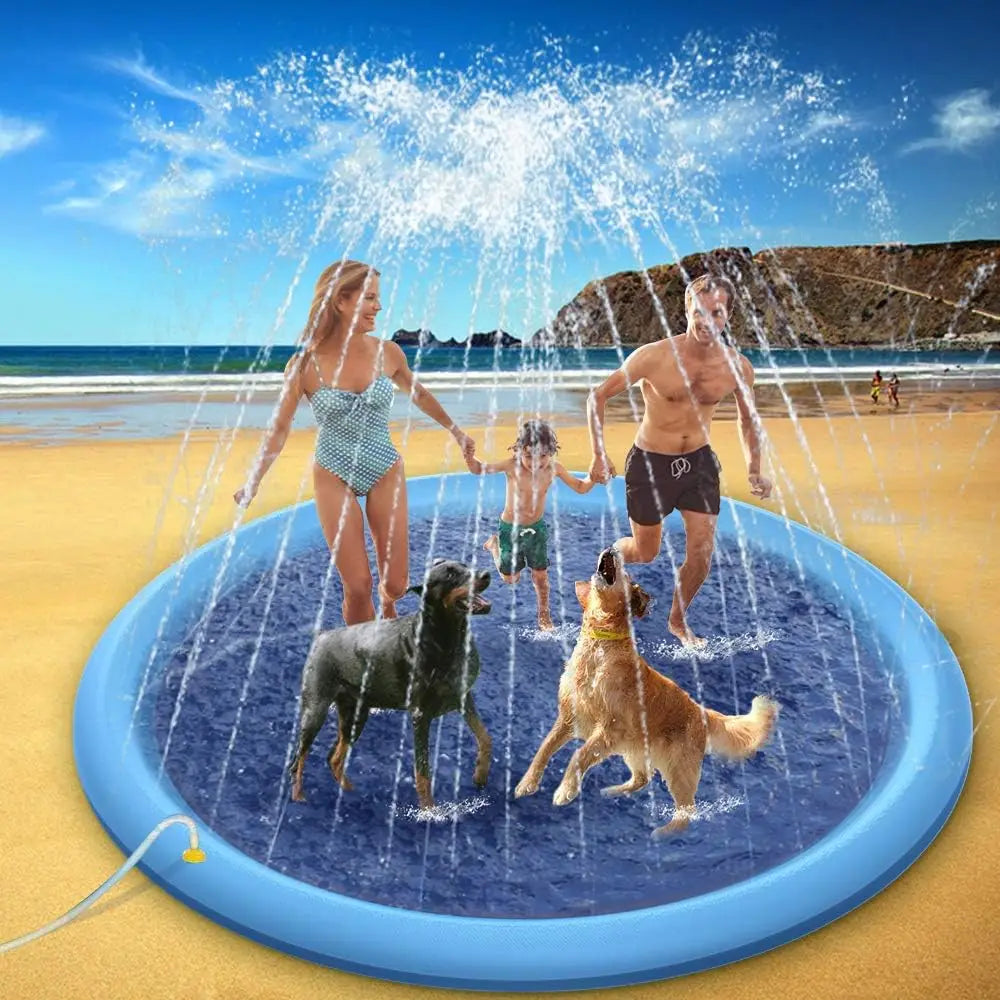 Kiddie Sprinkler Pool PVC Material 97in Non-Slip Heavy Duty Outdoor Backyard Use Summer Blue