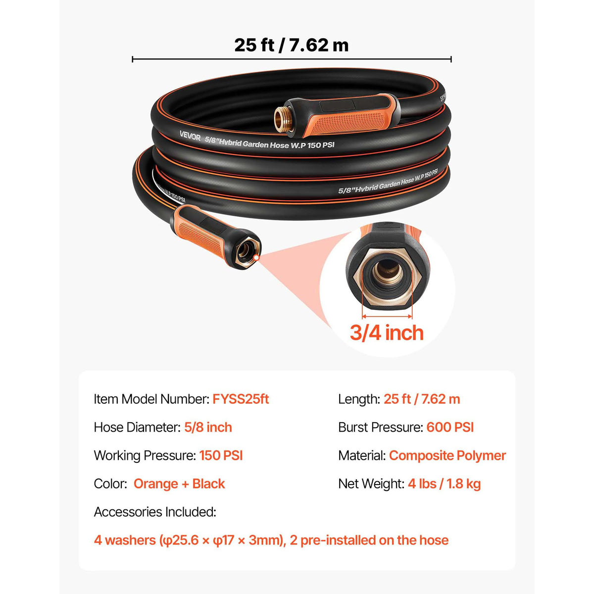SucceBuy Garden Hose Heavy Duty Rubber Water Hose Flexible & Non-kink Outdoor Water Hose 25, 50, 75, 100, 125, 150Ft Lightweight Hoses for Gardening Cleaning