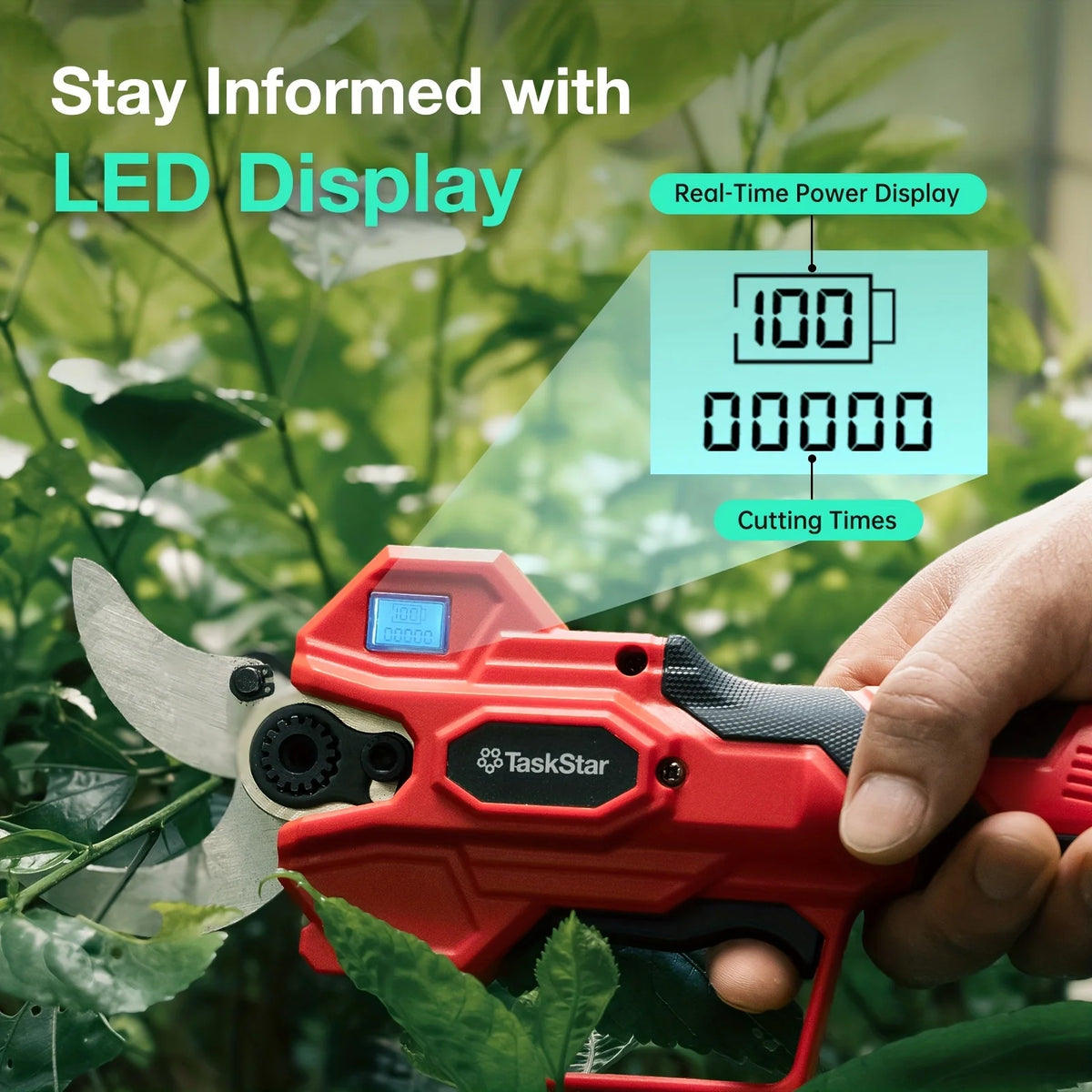 TaskStar Cordless Pruning Shears with SK5 Blade 40MM Electric Shears 3 Adjustable Modes 2 x 2000mAh or 2 x 4000mAh Rechargeable Batteries Powered Trimmer for Cutting Tree Branches