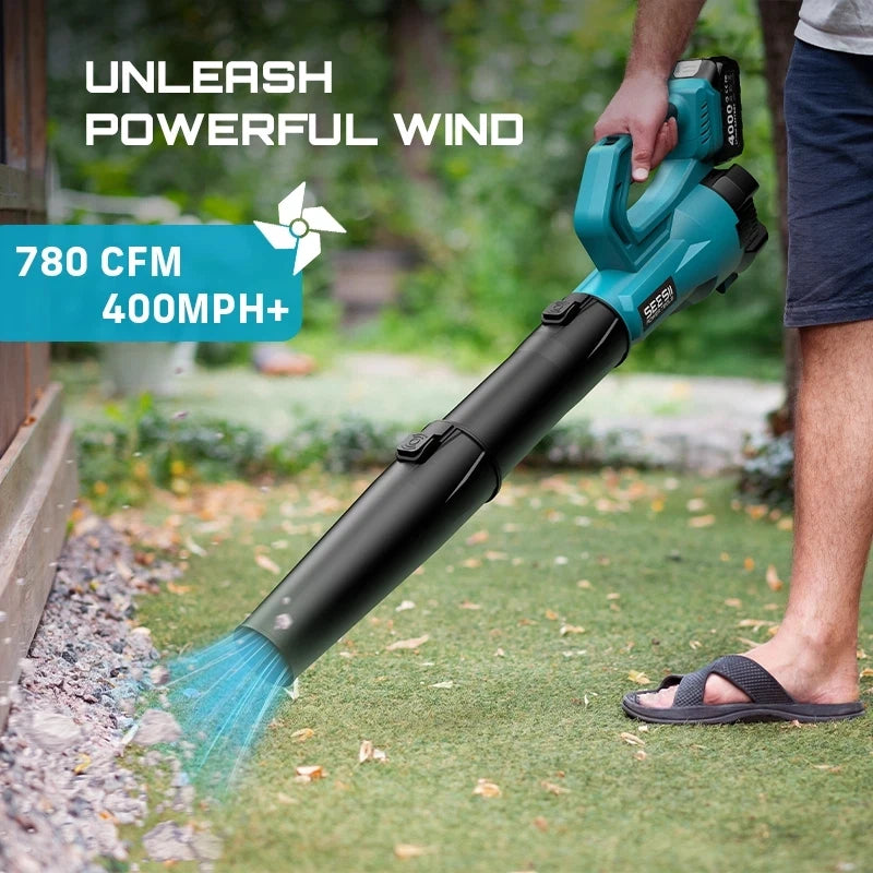 Seesii Brushless Electric Turbo Blower 780CFM Cordless Leaf Blower for snow Lawn Care Debris For Makita 18v Battery Pin