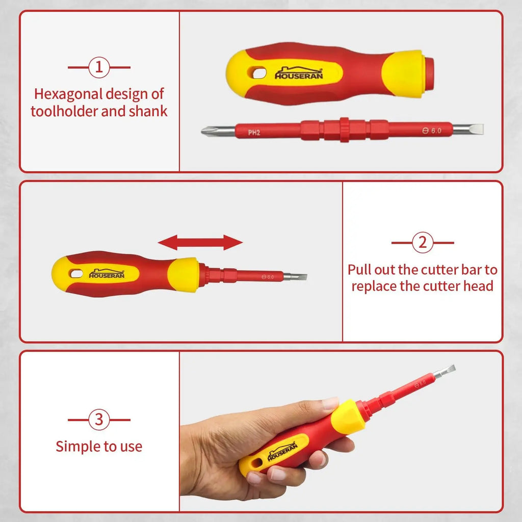 HouseRan Insulated Screwdriver, 5/8/26 Pcs Screwdriver Set, Magnetic Tip Electrician Tools Kit with Case, 1000V, Screwdriver with Interchangeable Blades