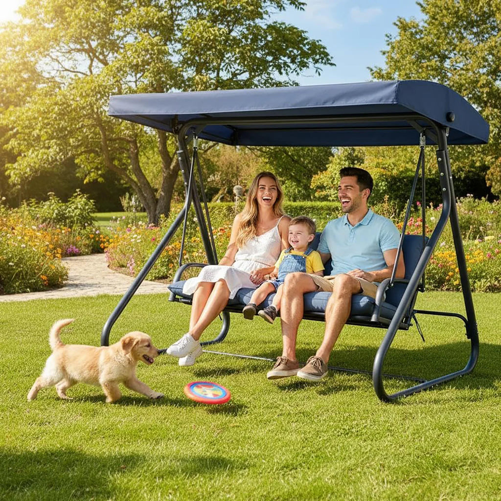 3-Seat Convertible Outdoor Swing Bed With Adjustable Canopy 2-In-1 Patio Glider Bench 750lbs Capacity For Porch Backyard