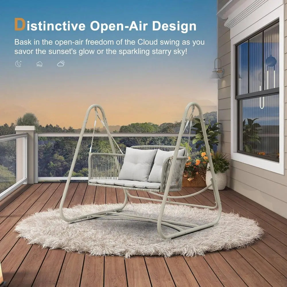Porch Swing Chair with Adjustable Backrest, 2 Seat Patio Swing, 2in1 Convertible Outdoor Swing