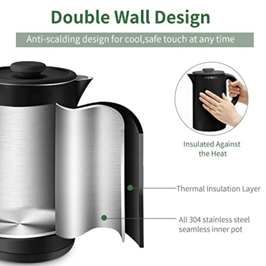 Electric Kettles Stainless Steel for Boiling Water, Double Wall Hot Water Boiler Heater, Cool Touch Electric Teapot, Auto Shut Off
