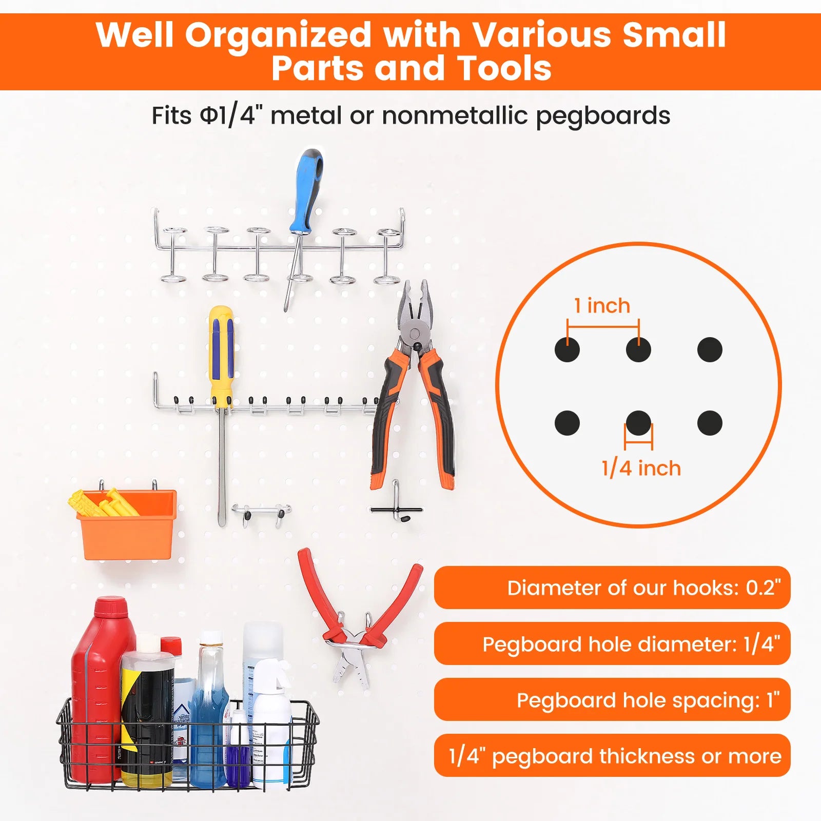 155pcs/set Pegboard Hooks Wall Hanging Kit, Tool Peg Board, Accessories Organizer Kit with Various Hook/Bins/Baskets. By ENJOYWOOD
