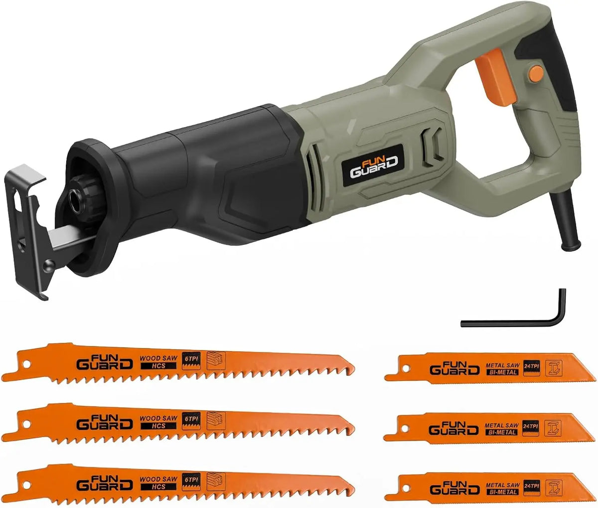 Reciprocating Saw, 710W, 2800 RPM Variable Speed, Tool-Free Blade Change, 20mm Stroke Length, 6pc Blades for Wood, Soft Metal, PVC Pipe Cutting