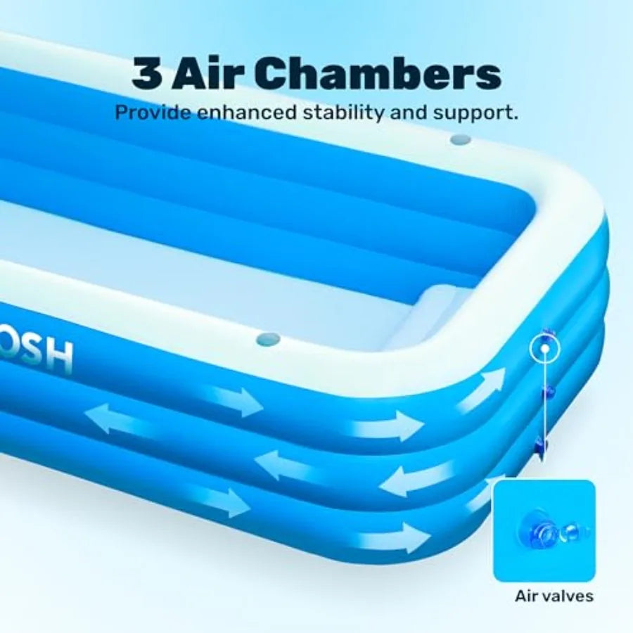 Joyfy Inflatable Pool for Adults with Seats 120" x 72" x 22" Full-Sized Blow Up Durable Thickened Above Ground Pool Large Swim