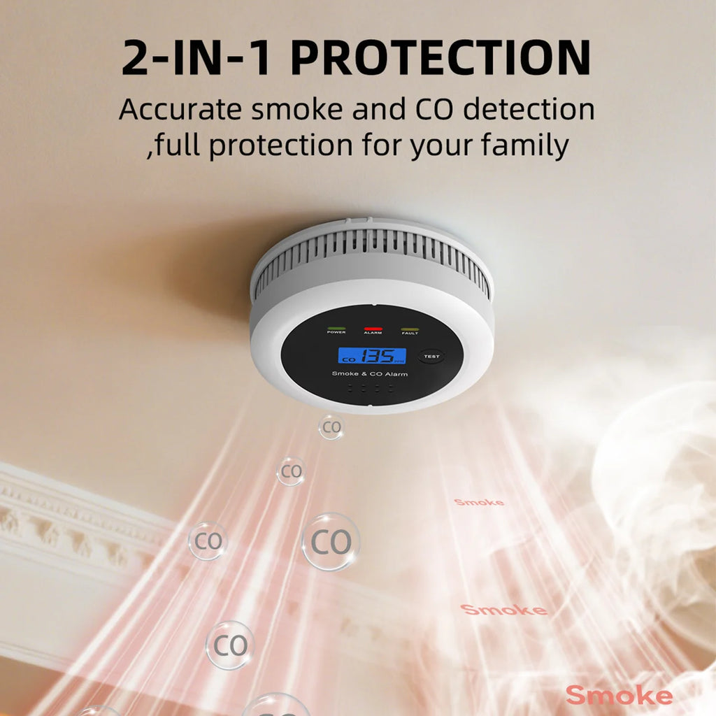 CHZHVAN 2 in 1 Smoke Detector Carbon Monoxide Detector,Smoke Alarm with Display 85dB Alarm  Fire Alarm for Kitchen,House