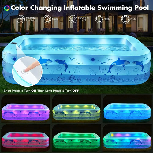 2026 Upgrade Inflatable Pools with Lights, Inflatable Swimming Pools for Adults, Blow Up Pool Solar, Large Pool, Durable Thicken