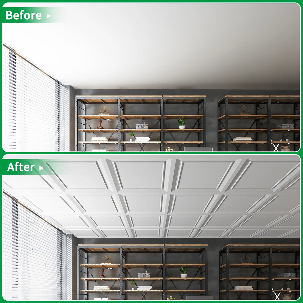 PVC Drop Ceiling Tiles, 24" x 24", Fire Rated And Waterproof, Covers 48 Square Feet