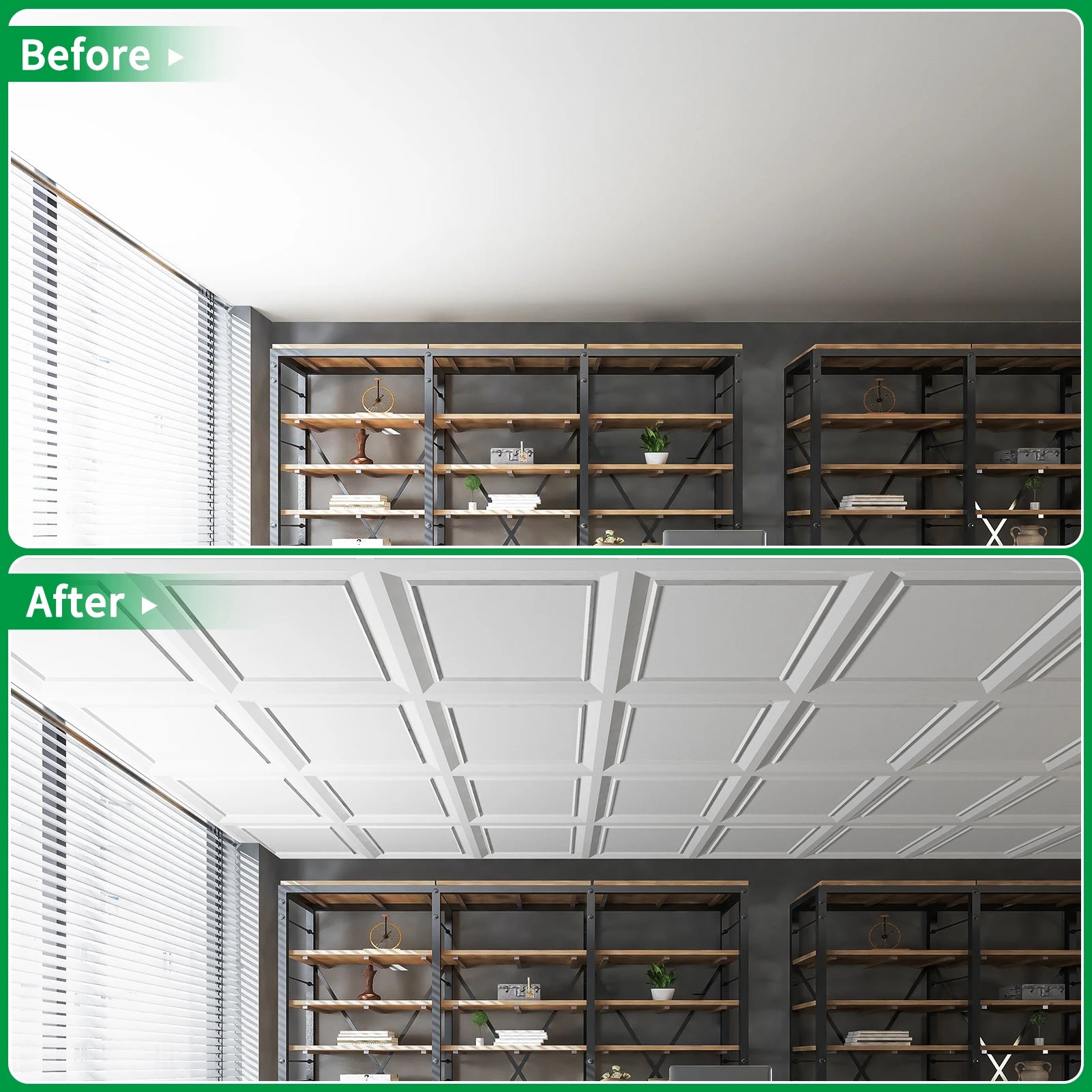 PVC Drop Ceiling Tiles, 24" x 24", Fire Rated And Waterproof, Covers 48 Square Feet