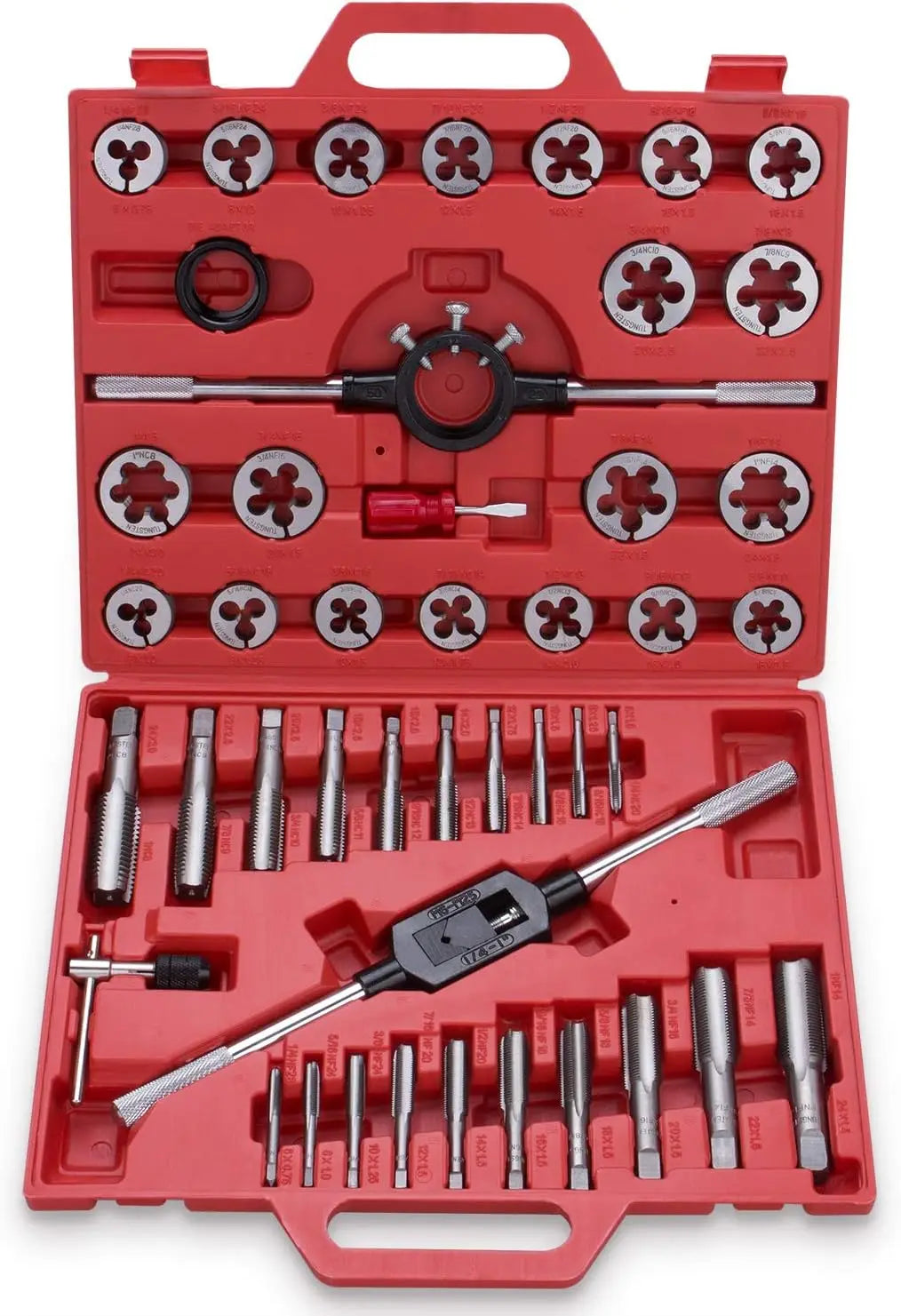 45-Piece Premium Large Tap and Die Set - SAE Coarse & Fine Threads, 1/4 to 1 Inch, with Wrenches and Case