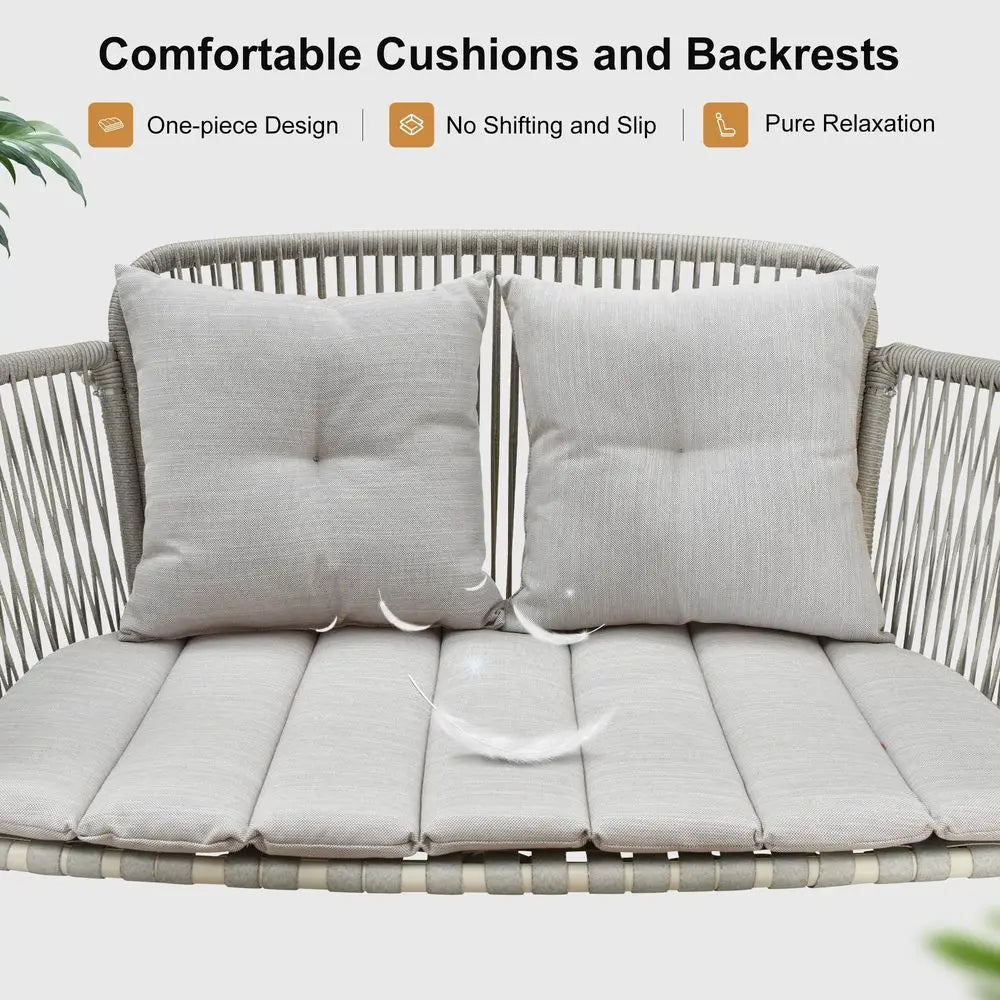 Porch Swing Chair with Adjustable Backrest, 2 Seat Patio Swing, 2in1 Convertible Outdoor Swing