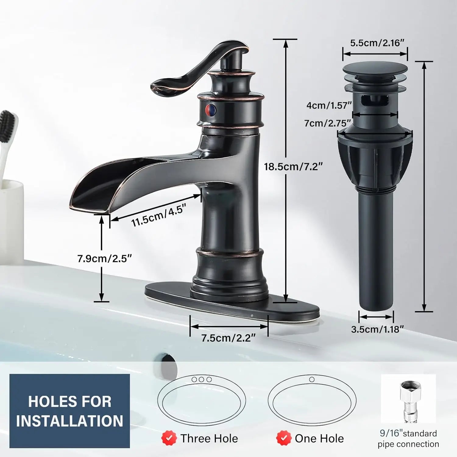Waterfall Bathroom Sink Faucet, Single Handle, Brushed Nickle, Includes Stopper