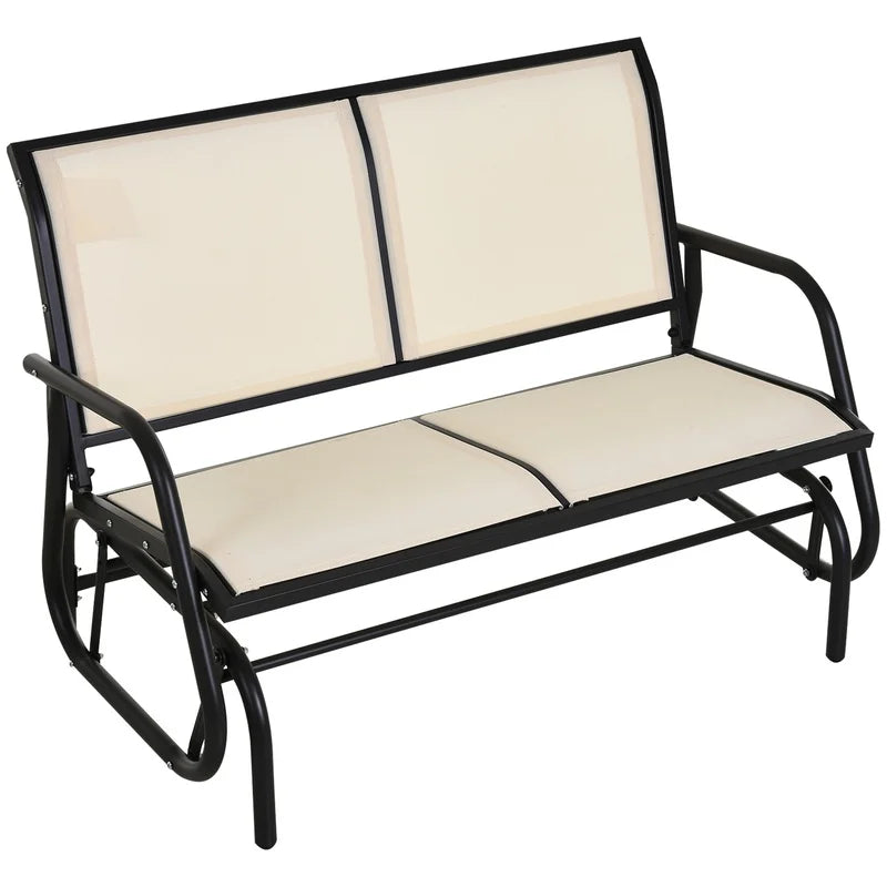 Outsunny 2-Person Outdoor Glider Bench with Powder Coated Steel Frame, Beige Patio Swing Loveseat for Garden Porch