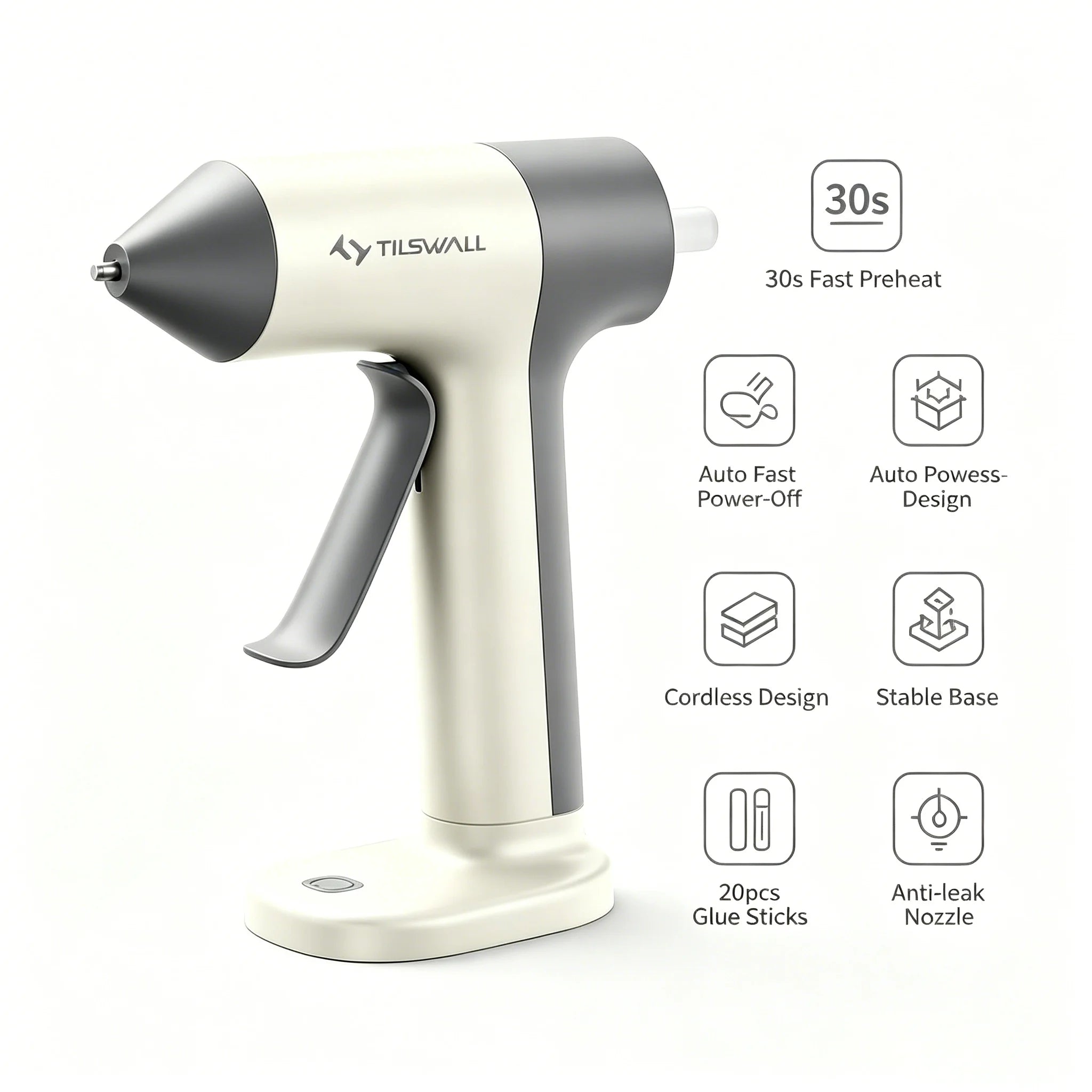 Electric Hot Melt Glue Gun 30s Fast Heating Cordless Glue Gun With 20pcs Glue Sticks 2000mAh Type-C Rechargeable Hot Melt Glue Gun 1.7mm Precision Nozzle For DIY Craft Home Repair Quick Repairs