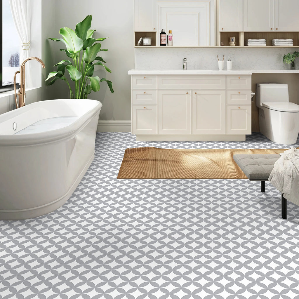 Self Adhesive Vinyl Floor Tiles - 7.9x7.9 Inch Grey Peel & Stick Waterproof Non Slip Tiles (10 Pack, 4.3 Sq. Ft Coverage)