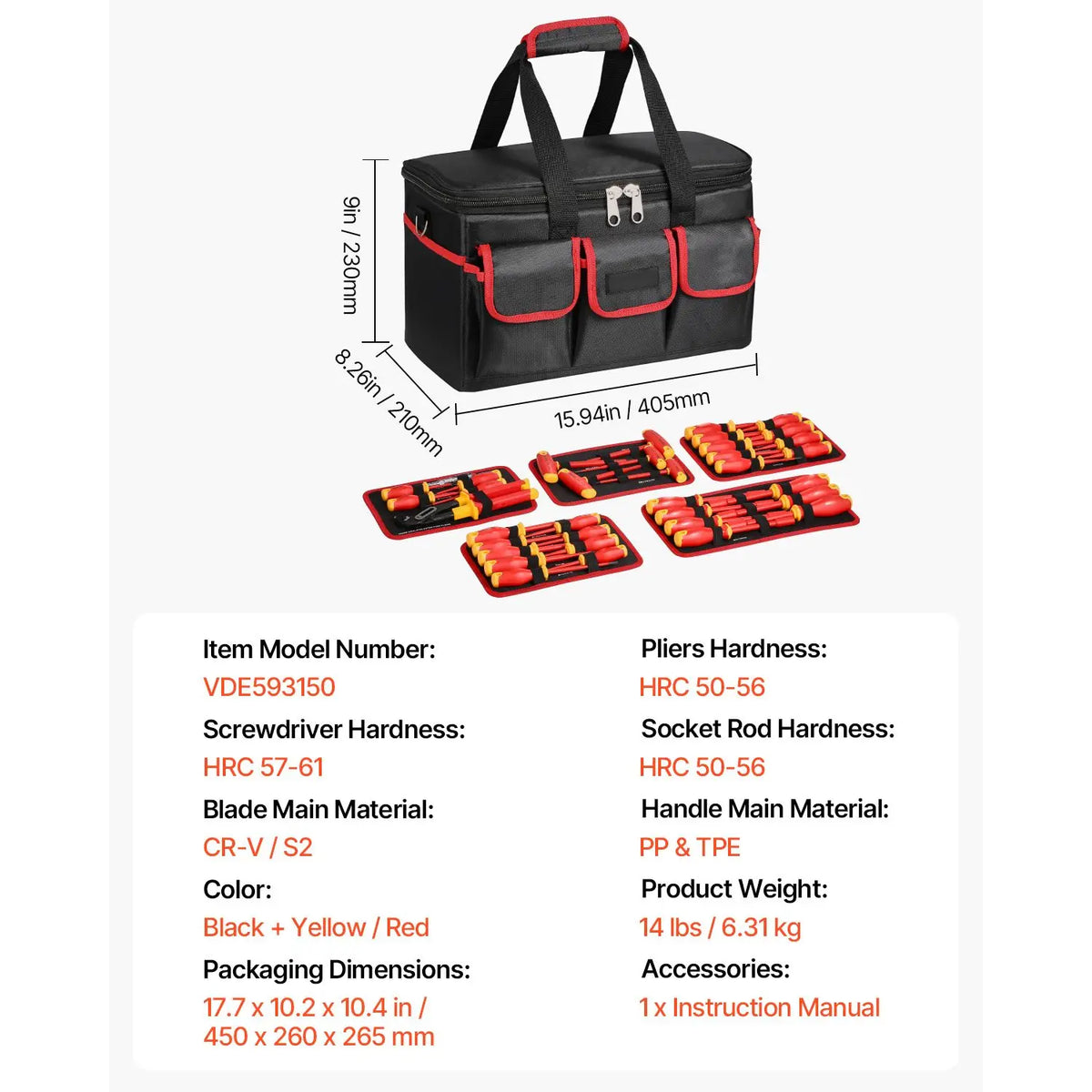 50-Piece Insulated Screwdriver Set, Professional Electrical Screwdriver Set, 1000V Insulated Electrician Tool, with Magnetic Tips, T-Handle Hex Wrench, Screwdriver, Single-Pole Voltage Tester