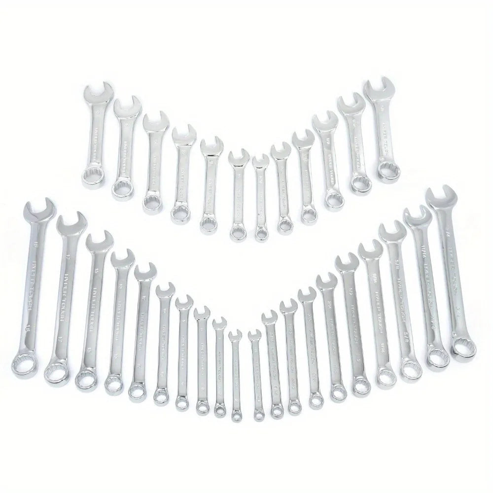 32-Piece Combination Wrench Set, Metric & SAE Wrenches with Organizer Pouch, Mechanics Tool Kit for Home/Garage