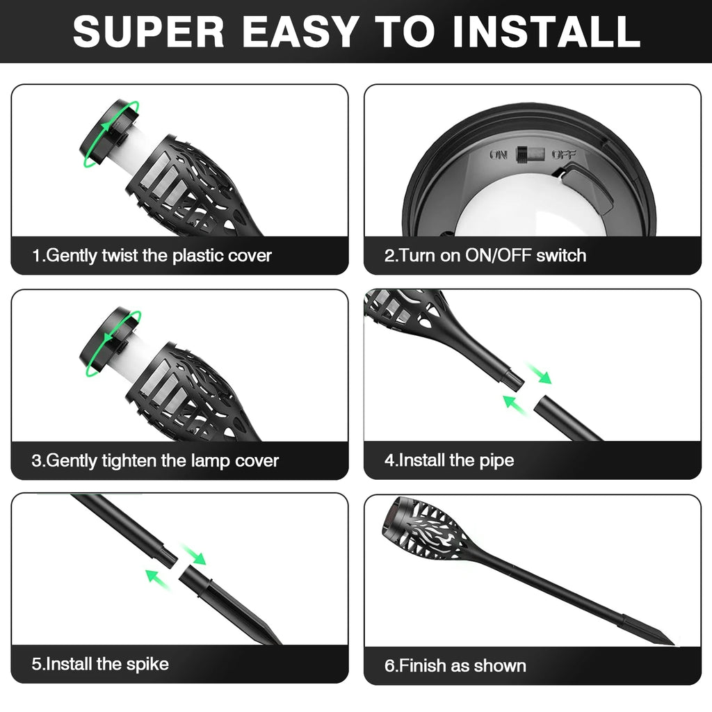 4/6/8/12Pcs Flame Torch Lights, Flickering LED, Outdoor, Solar Powered, Waterproof, 5 Colors