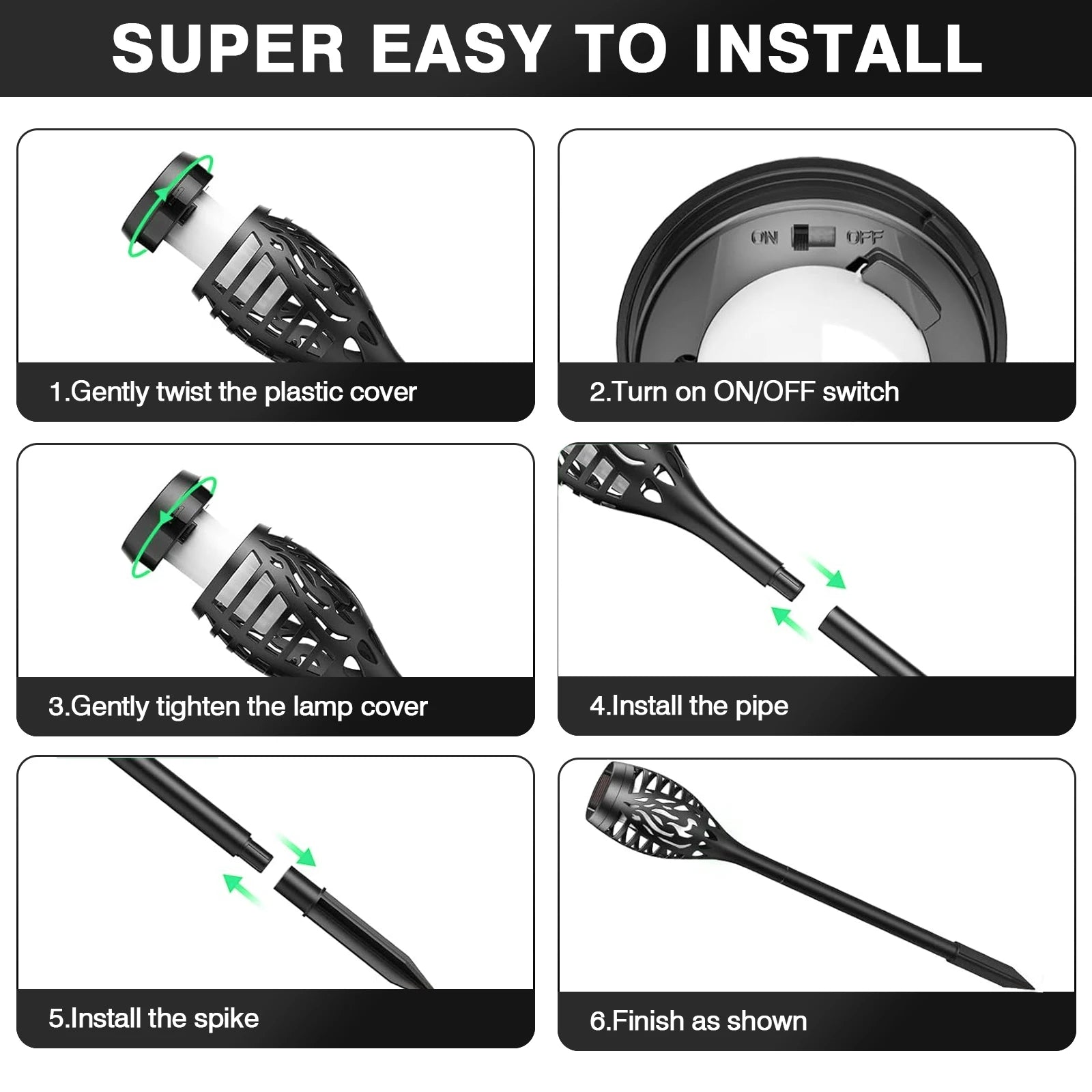 4/6/8/12Pcs Flame Torch Lights, Flickering LED, Outdoor, Solar Powered, Waterproof, 5 Colors