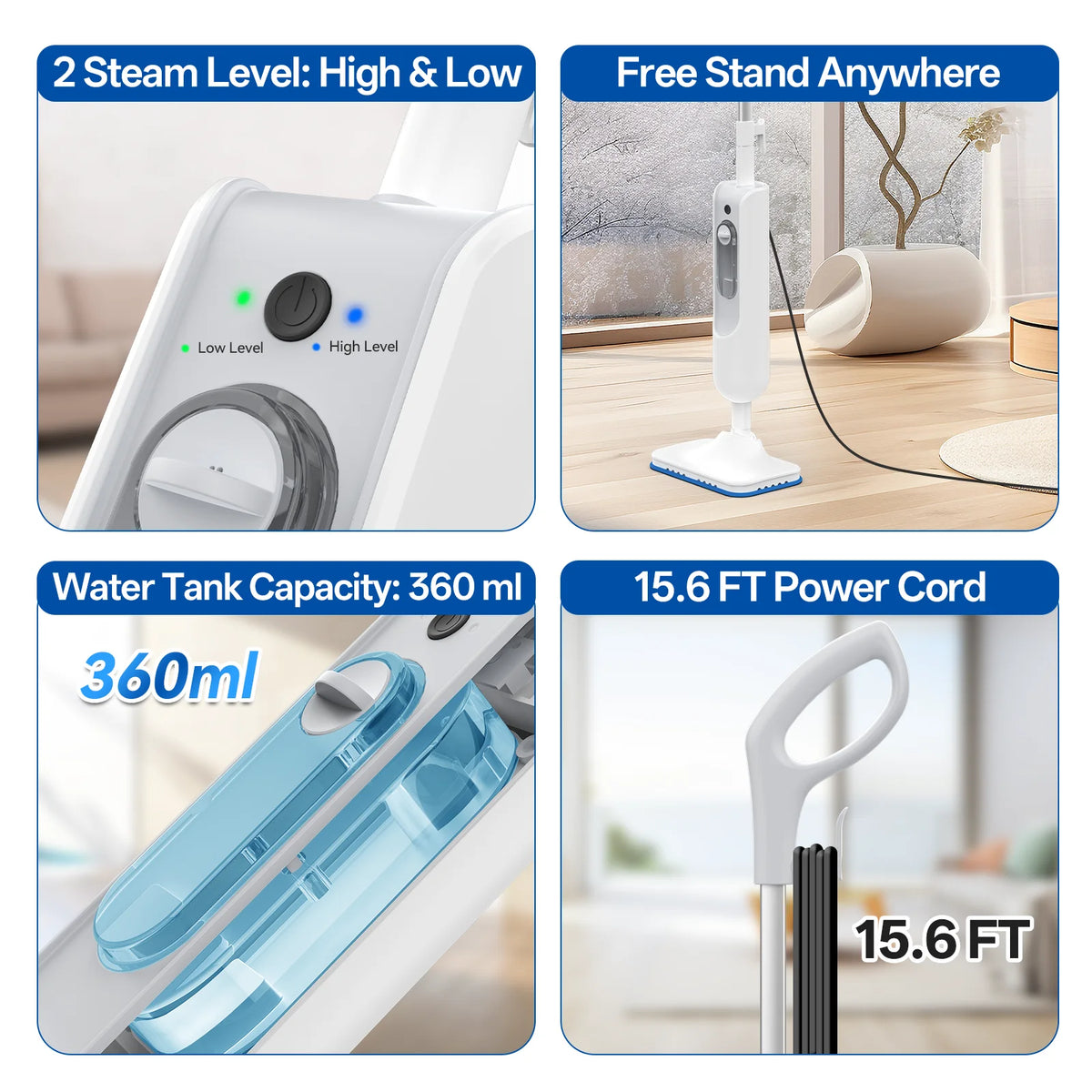 F2 Powerful 6 in 1 Detachable Steam Mop 1300W High Temperature Sanitizing Steamer Pet, Family Safe Multi-Surface Cleaning for Floor Carpet Kitchen Bathroom