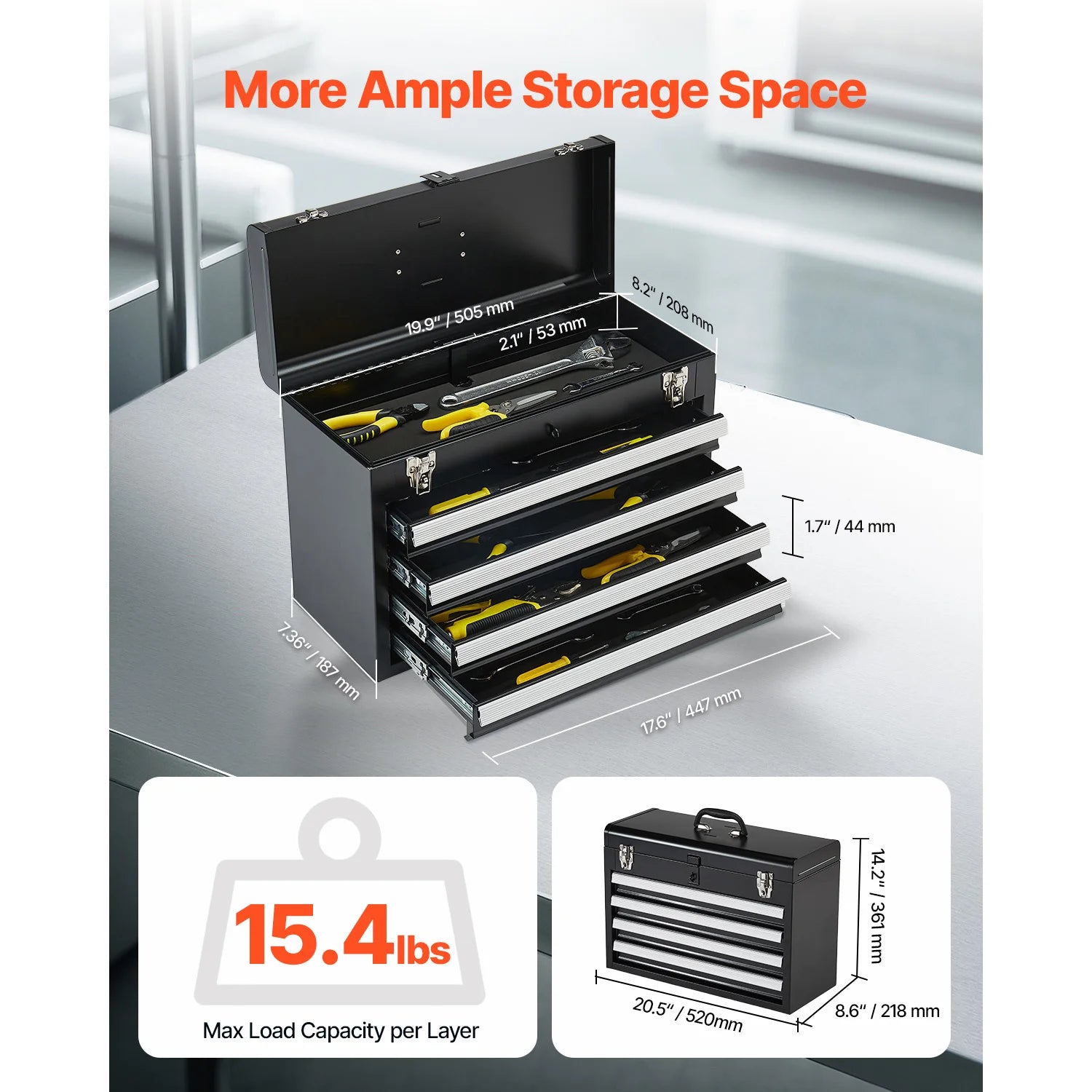 SucceBuy 20.5in Metal Tool Box Portable 4-Drawers, Tool Chest with Drawers, Locking Multi-Function, Tool Organizer for Workshop.
