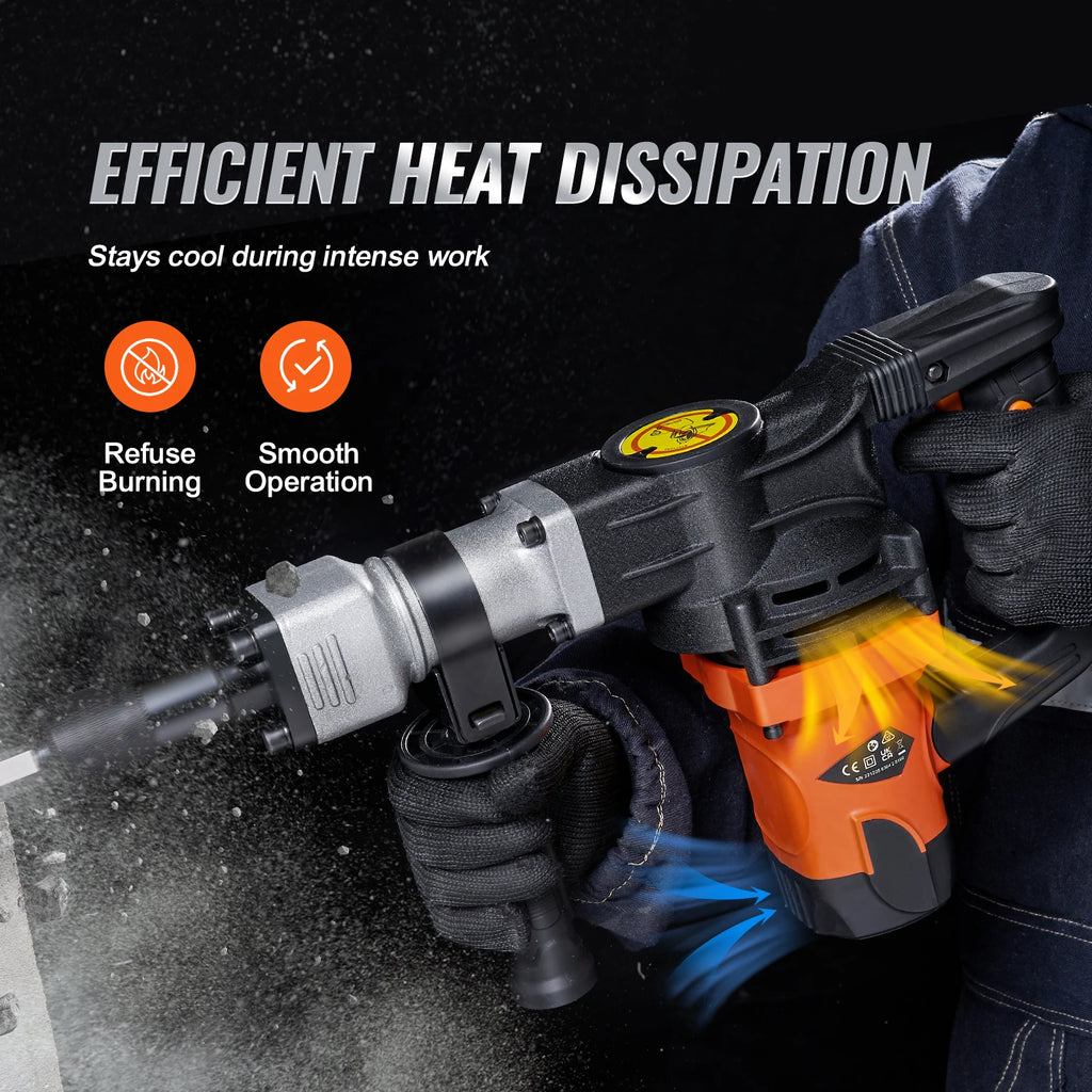 SucceBuy 1400W Demolition Jack Hammer Electric Jackhammer Heavy Duty 2900 BPM Concrete Breaker 2pcs Chisels Bits Chipping