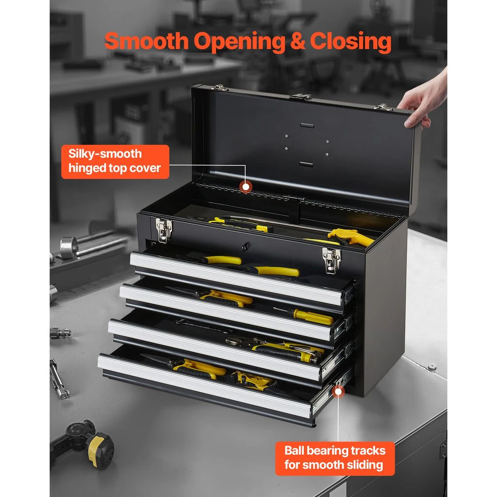 SucceBuy 20.5in Metal Tool Box Portable 4-Drawers, Tool Chest with Drawers, Locking Multi-Function, Tool Organizer for Workshop.