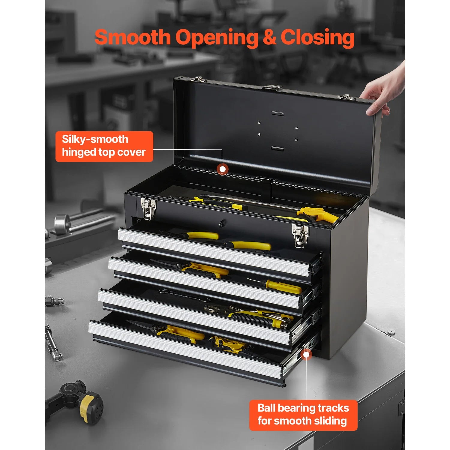 SucceBuy 20.5in Metal Tool Box Portable 4-Drawers, Tool Chest with Drawers, Locking Multi-Function, Tool Organizer for Workshop.