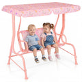 2-Seater Patio Swing with Adjustable Canopy and Safety Belts, Outdoor Toddler Swing Bench - PINK