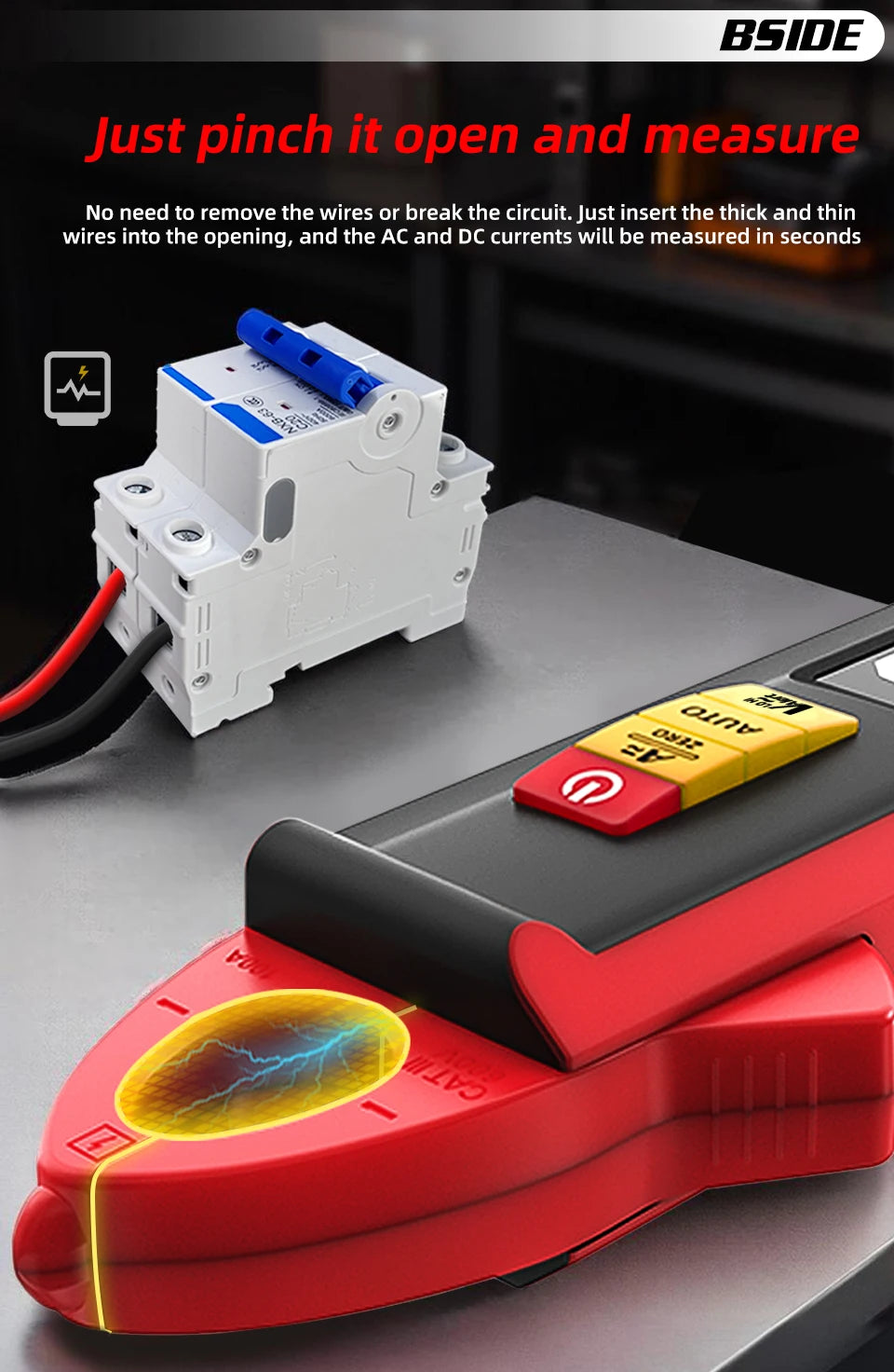 BSIDE Clamp Multimeter True RMS 6000, DC/AC 100A 1mA Auto Current Meter, Intelligent Burn-Proof Digital Clamp Meter for Electricians
